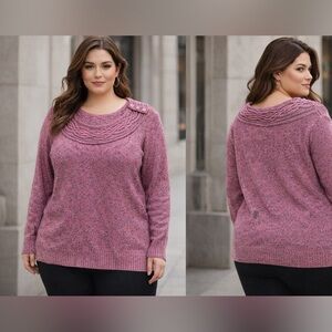 Carolyn Taylor Rose Knit Cowl Neck Sweater 3X